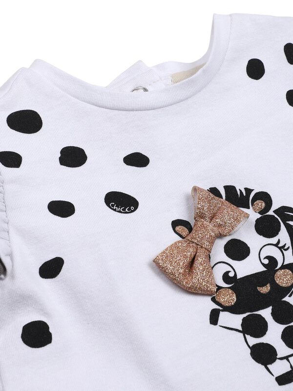 Girls White Printed Short Sleeve Knitted T- Shirt image number 2